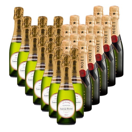 Case of 24 Bottles of Mini Champagne Moet Brut and Laurent Perrier Brut 20cl – Perfect for Parties or Giveaways